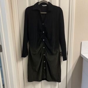 Luna luz ombré Black and Green Button-Down Dress